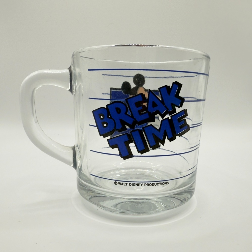 Vintage Disney Mickey Mouse Break Time Glass Mug Anchor Hocking USA - Picture 2 of 9
